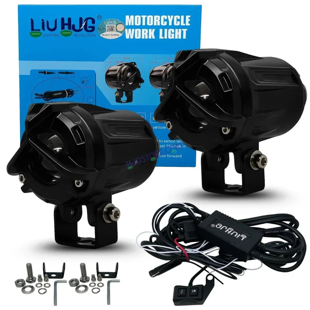 HJG Mini Mercedes Y Lens with Cooling Fan with Wiring Harness Kit 80W Foglight Ultra Wide Dual Intensity LED Driving Fog Lights White (2*40W = 80W Total) Universal For All Cars & Bikes LIU HJG Mini Mercedes Y Lens 80W with Cooling Fan and Wiring Kit - Biker.Store - www.biker.store