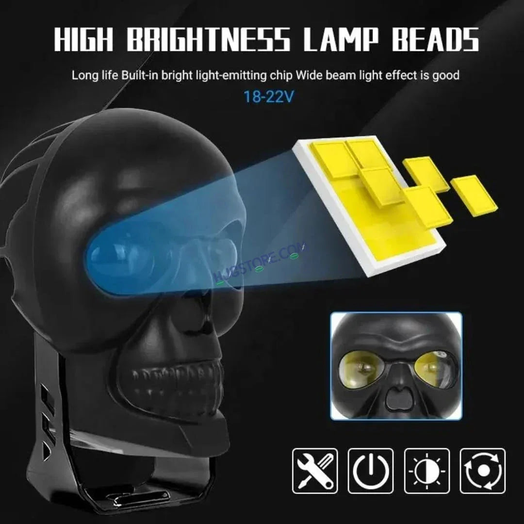 HJG Skull Red DRL Eye Foglight 120W Fog Light For Bike/Car/Thar/Jeep (Red Eye/Cool White/Yellow/Warm White, 120W) - Pack of 2 HJG New Model Skull Foglight, Pack of 2, Red DRL Skull - Biker.Store - www.biker.store