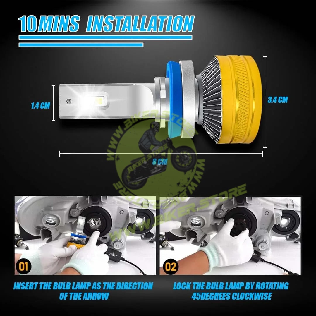 MOTO GENIUS Super Bright 300W LED Headlight Conversion Kit for Car & Motorbike, Waterproof Steel & Aluminium Design, High Performance, Energy Efficient (H7) Pack of 2 - Biker.Store - www.biker.store