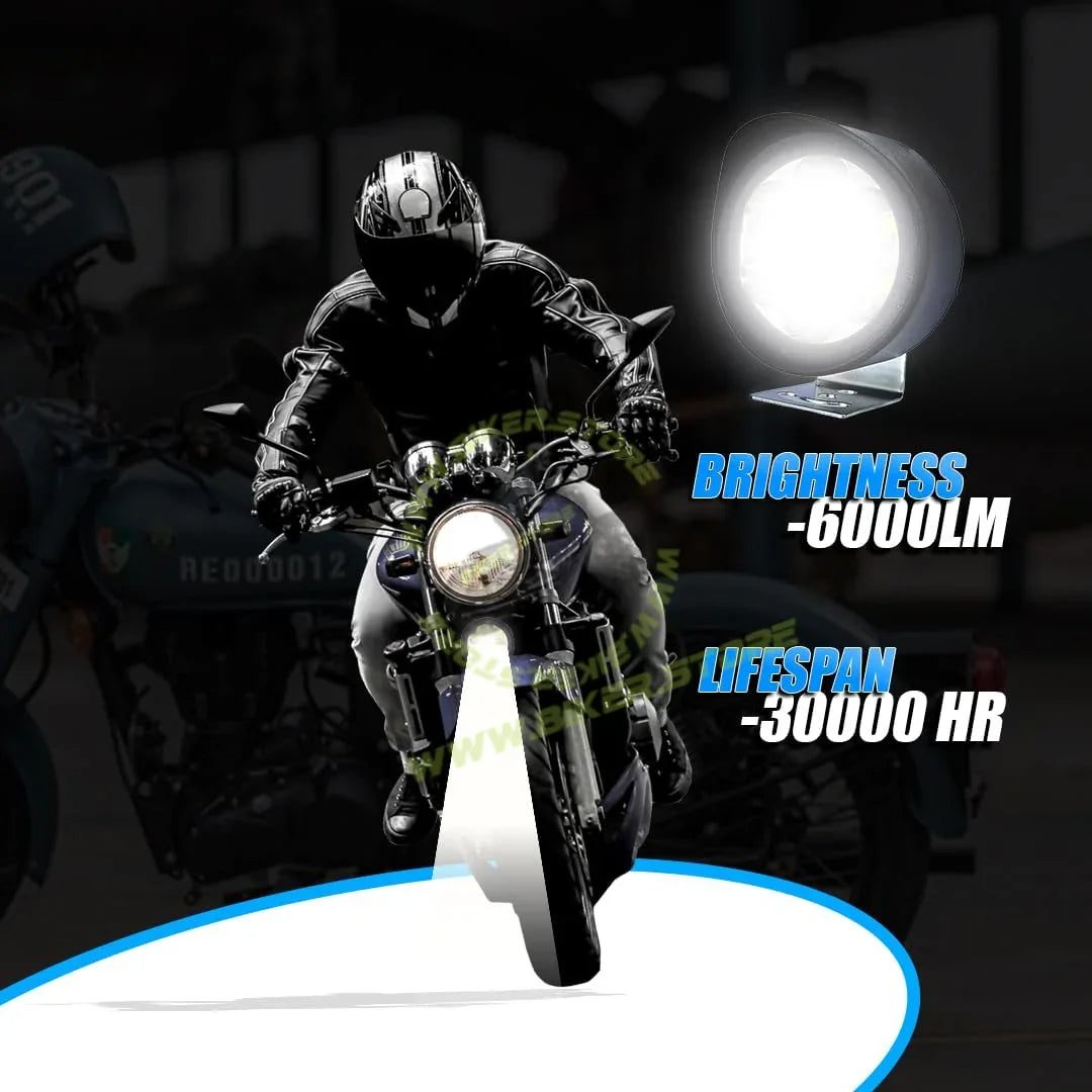 MOTO GENIUS 7 LED Round Fog Lights for Bikes | High Power, Universal Fit, Heavy Clamp, Strong Aluminum Body, Waterproof Driving Light for Motorcycle and Scooty - Biker.Store - www.biker.store