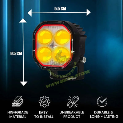 MOTO GENIUS 4 Lens LED Fog Light for Bike, Scooter & Car | Waterproof Spotlight with High/Low Beam, 12-80V Universal Fit, Dual Color ( & ) – Pack of 2 - Biker.Store - www.biker.store