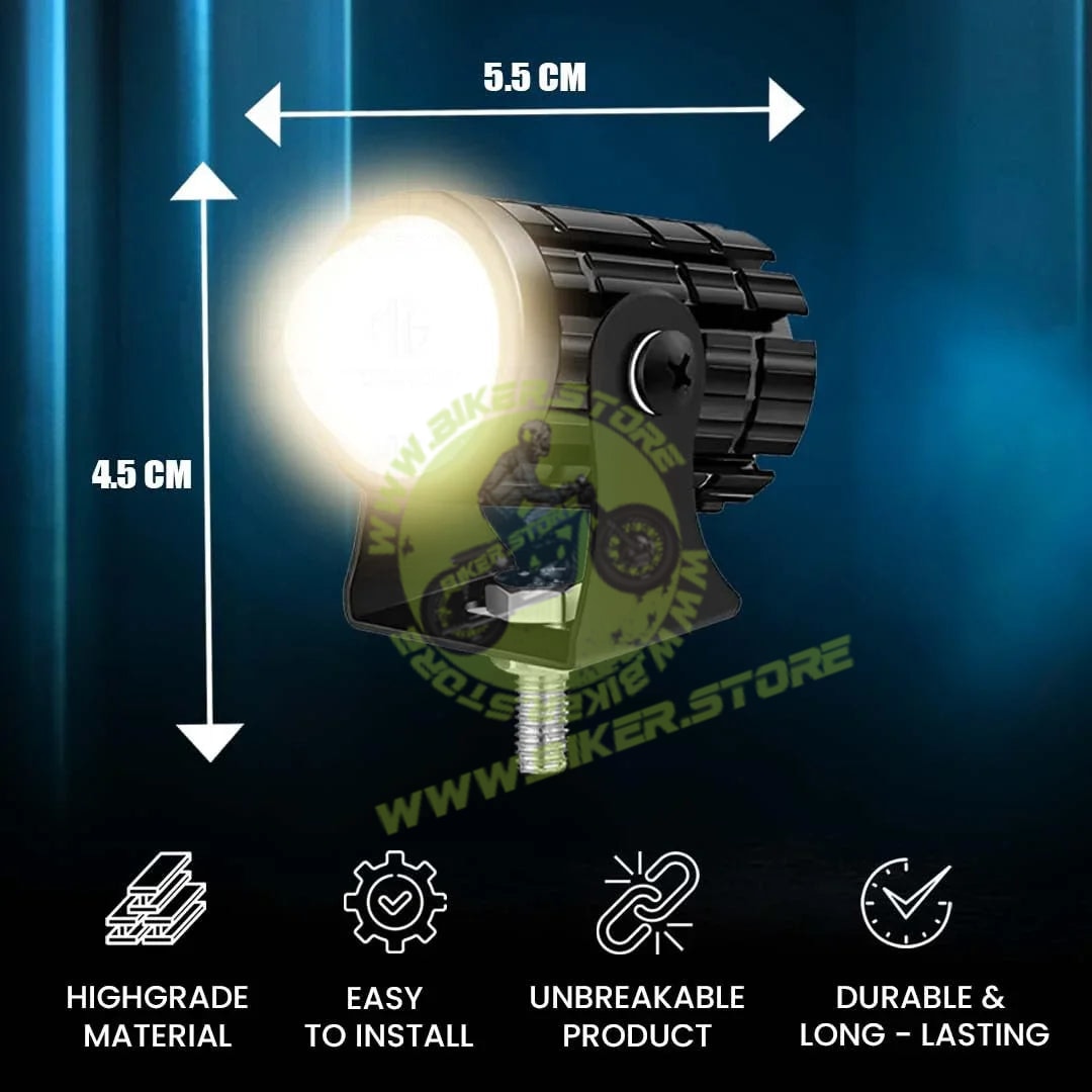 MOTO GENIUS 18W LED Projector Fog Light for Motorcycle | Dual Color & | Headlight Spotlight with Lens | Universal Fit Motorbike Lighting System - Biker.Store - www.biker.store