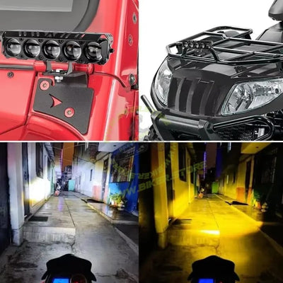 Super Bright 5 LED Powerful Focus Fog Light for Bikes and Car 12V-80V | Devil Eye Fog Lamp | Reflecting 5 in 1 Mode White, Yellow, Red, Yellow & White and Y&W Flashing (PACK OF 2)|B0FGJXV212