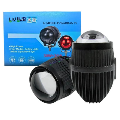 HJG New J37 Single Projector Lens 2pc Foglight Single LED Projector Fog Lens 60W with Red DRL Foglight Ultra Wide Dual Intensity LED Fog Lights White/Yellow/Red DRL Projector (60W) Universal For All Cars & Bikes LIU HJG J37 Projector Lens Power Efficient - Biker.Store - www.biker.store
