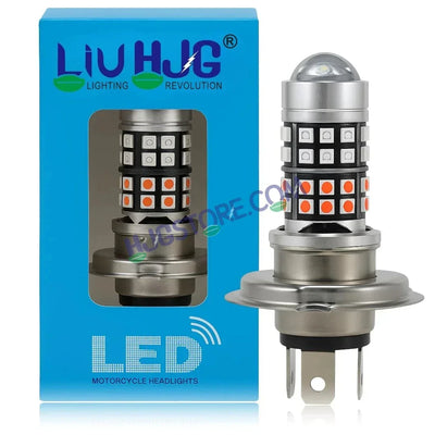 HJG H4 Lens 40 LED Red Blue Devil Lens New Model Red Blue White Yellow LED Headlight Bulb H4 For All Motorcycles (Low and High Beam Bulbs (White/Yellow/Red) Red DRL White Yellow 50W Lens) - 12V DC Hi/Lo Type H4 - Biker.Store - www.biker.store