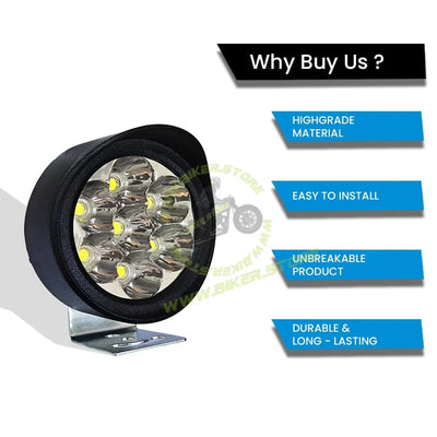 MOTO GENIUS 7 LED Round Fog Lights for Bikes | High Power, Universal Fit, Heavy Clamp, Strong Aluminum Body, Waterproof Driving Light for Motorcycle and Scooty - Biker.Store - www.biker.store