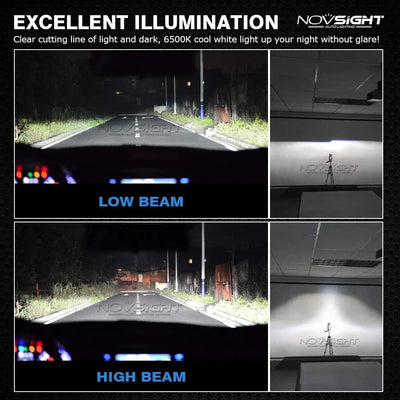 NightEye Novsight H11/H8/H9/H16(JP) led headlight kits (pack of 2)- Bridgelux-cob led chips - 72w 10000 Lumens 6500k white - headlight/fog light conversion kit - Biker.Store - www.biker.store