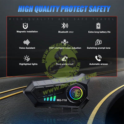 MOTO GENIUS Y10 Motorcycle Helmet Bluetooth Headset | Wireless 5.3 Waterproof IPX6, Noise Cancelling Helmet Headphones with Mic for Single Rider, Hands-Free Music & Calls - Biker.Store - www.biker.store