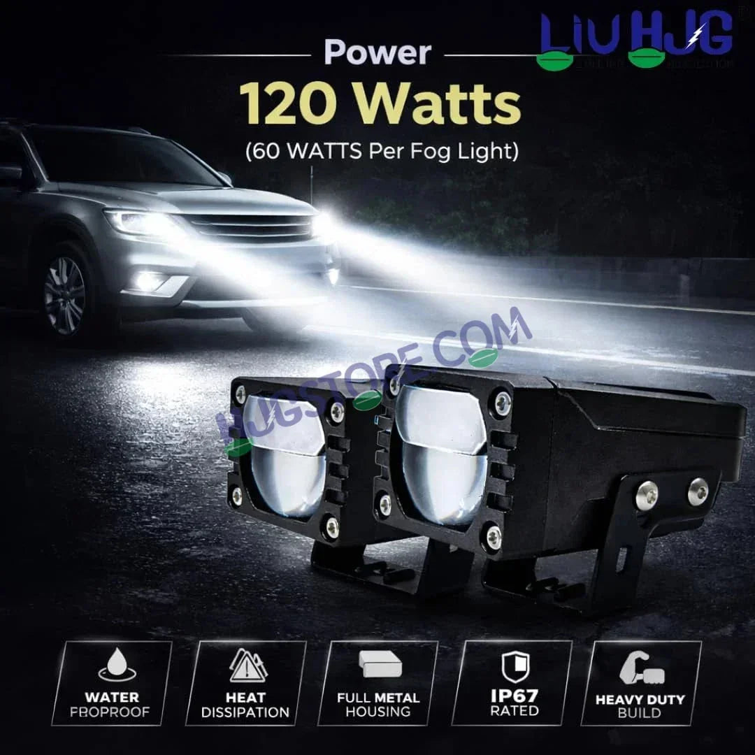 HJG HS99 Foglight Dual Condenser Lens 120W Foglight with Two Type Clamps White Hi/Lo Red Projector Foglight 120W Foglight Ultra Wide Intensity LED Fog Lights White Hi/Lo with Red Devil Fog Universal For All Cars & Bikes LIU HJG HS99 120W Foglight 2pc - Biker.Store - www.biker.store