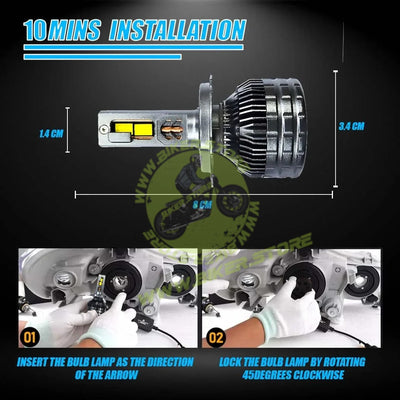 MOTO GENIUS Super Bright 400W LED Headlight Conversion Kit for Car & Bike | Waterproof, Energy-Efficient, Steel & Aluminium Build, Dual Beam, Premium Wooden Box Packaging (H4, Pack of 2) - Biker.Store - www.biker.store