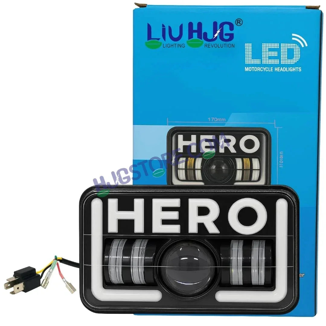 HJG 12V 40W LED Headlight HERO for Hero Splendor Series – White Beam with Red/Blue DRL, Durable Waterproof Motorcycle Headlamp (Pack of 1) - Biker.Store - www.biker.store