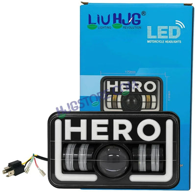 HJG 12V 40W LED Headlight HERO for Hero Splendor Series – White Beam with Red/Blue DRL, Durable Waterproof Motorcycle Headlamp (Pack of 1) - Biker.Store - www.biker.store
