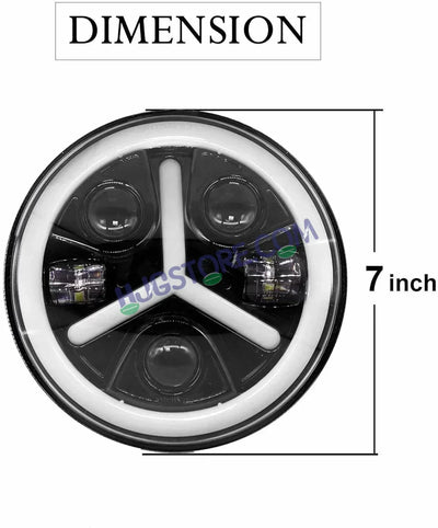HJG Y Shape 7 Inch Mercedes Benz Headlight Assembly Projector Ultra Wide 7 Inch Headlight Assembly 90W White LED Headlight Assembly for Royal Enfield | 80-100W CREE/Osram LED Chip Multi color White/Yellow Compatible with Royal Enfield, Jeep, Thar, Gypsy - Biker.Store - www.biker.store