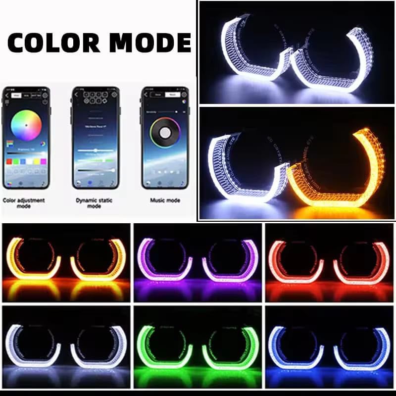 3inch RGB COB Ring LED L Type Halo Rings DRL Light Multi Color Compatible | 76SMD Angel Eyes L Type Ring iOS Android App Bluetooth Control Car Headlight Lamp Daytime Running Lights|B0HF3ZQZ57