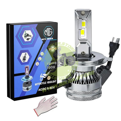 MOTO GENIUS Super Bright 100W LED Headlight Conversion Kit for Car & Motorbike | Waterproof, High Performance, Energy Efficient, Steel & Aluminium Housing – Easy Install(H4) - Biker.Store - www.biker.store