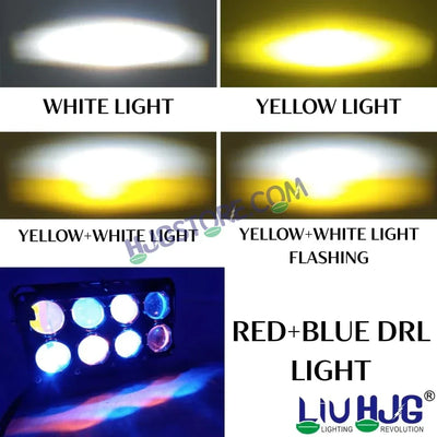 HJG 8 Lens Cube Red Blue 50W JC-33 Foglight with Red Blue Flash Mode 8 Lens Projector Foglight 50W Foglight Ultra Wide Dual Intensity LED Fog Lights White/Yellow/Warm White/Flash/Red Blue DRL Universal For All Cars & Bikes LIU HJG 8 Lens Cube Red Blue Fog - Biker.Store - www.biker.store