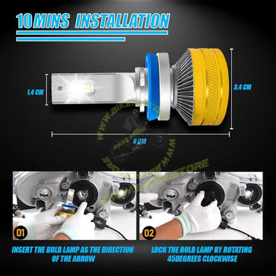 MOTO GENIUS Super Bright 300W LED Headlight Conversion Kit for Cars & Motorbikes | H8 Bulbs | Waterproof Steel & Aluminium Design | High-Performance, Energy-Efficient (Pack of 2) - Biker.Store - www.biker.store