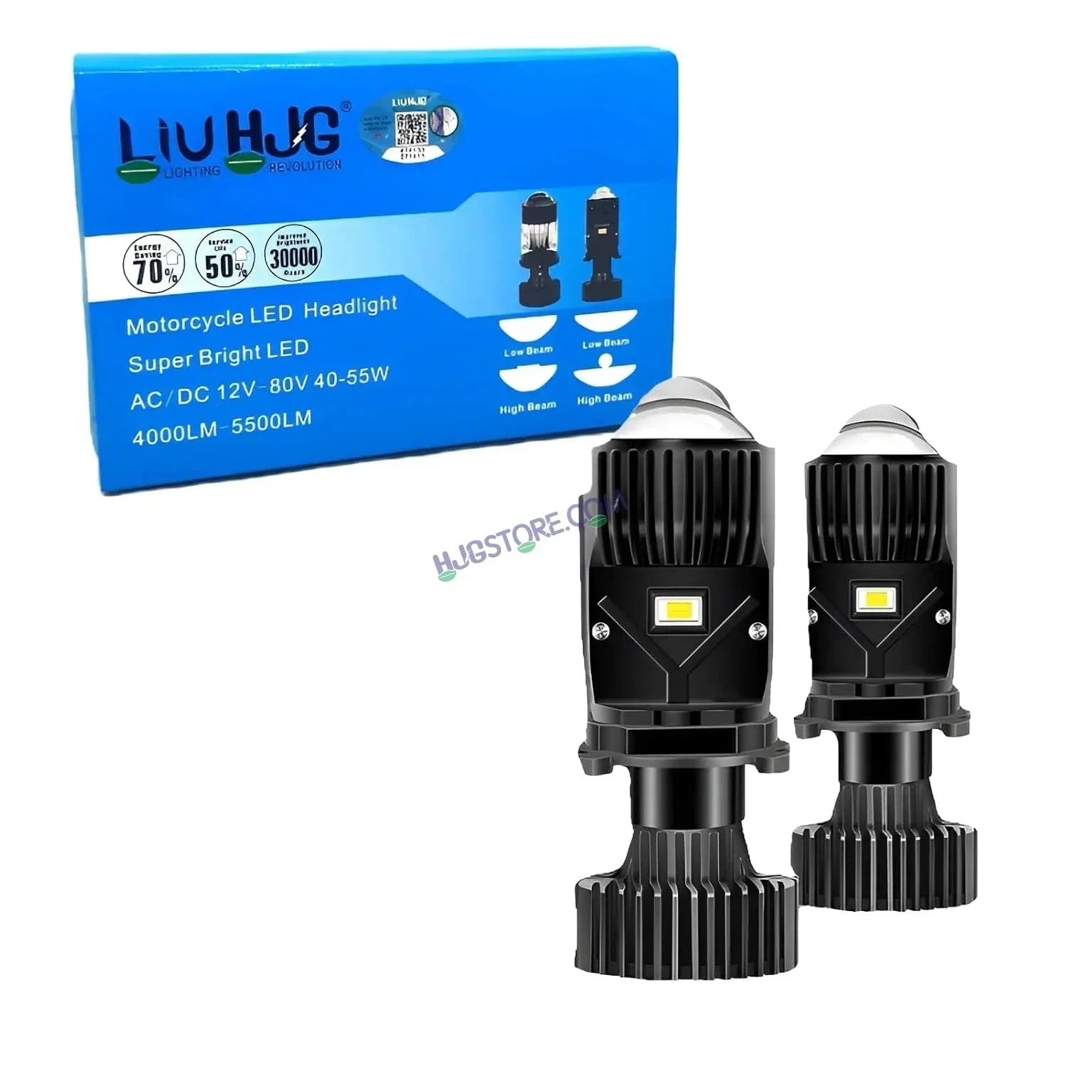 HJG H4 Dual Y6 Condenser RTD Lens Dual Projector Lens Projector Lens LED Headlight Bulb for car | Hi/Lo Beam Headlight 12V-80V | 100W | 5000LM | 3 Pin Projector h4 Headlight with Fan | (Pack of 2) - Biker.Store - www.biker.store