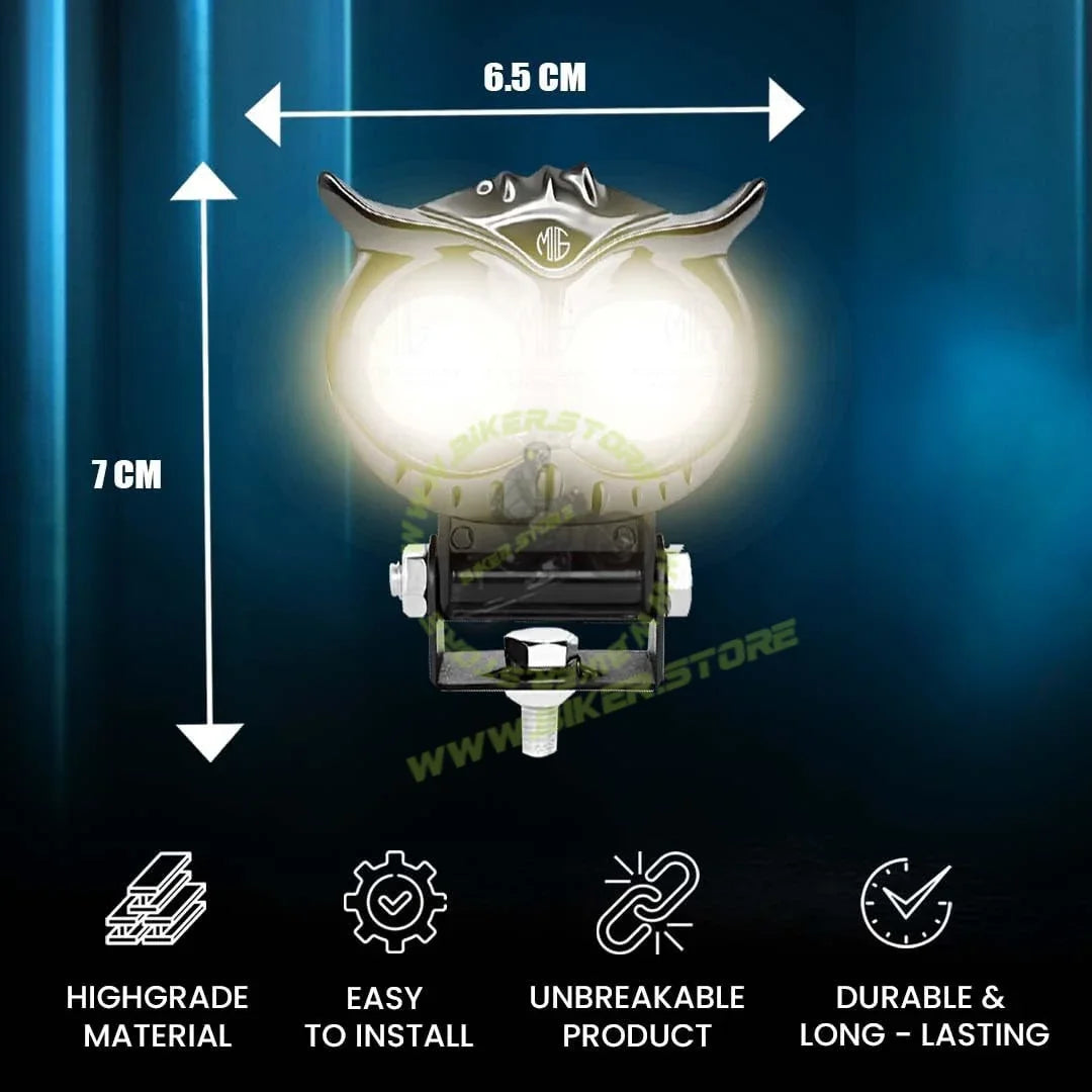 MOTO GENIUS 40W OWL Shape LED Fog Light | Dual Color & | Low & High Beam | Universal Fit for Car & Motorcycle | Stylish Projector Lamp Design - Biker.Store - www.biker.store