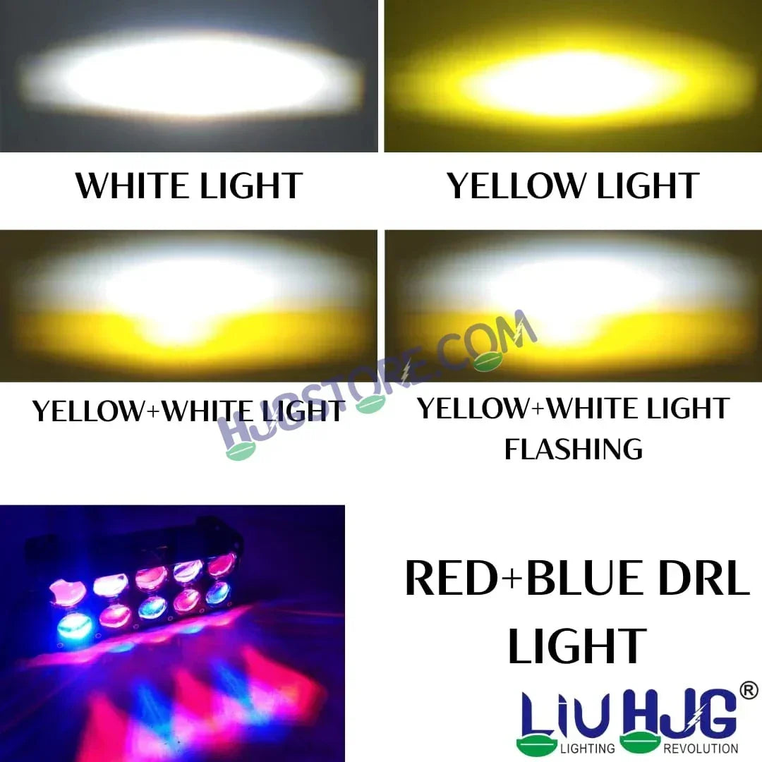 HJG 10 Lens Cube Red Blue 54W JC-34 Foglight with Red Blue Flash Mode 10 Lens Projector Foglight 54W Foglight Ultra Wide Dual Intensity LED Fog Lights White/Yellow/Warm White/Flash/Red Blue DRL Universal For All Cars & Bikes LIU HJG 10 Lens Cube Red Blue - Biker.Store - www.biker.store
