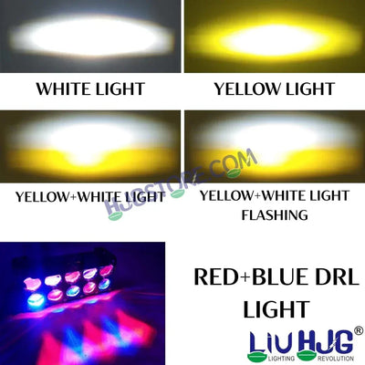 HJG 10 Lens Cube Red Blue 54W JC-34 Foglight with Red Blue Flash Mode 10 Lens Projector Foglight 54W Foglight Ultra Wide Dual Intensity LED Fog Lights White/Yellow/Warm White/Flash/Red Blue DRL Universal For All Cars & Bikes LIU HJG 10 Lens Cube Red Blue - Biker.Store - www.biker.store