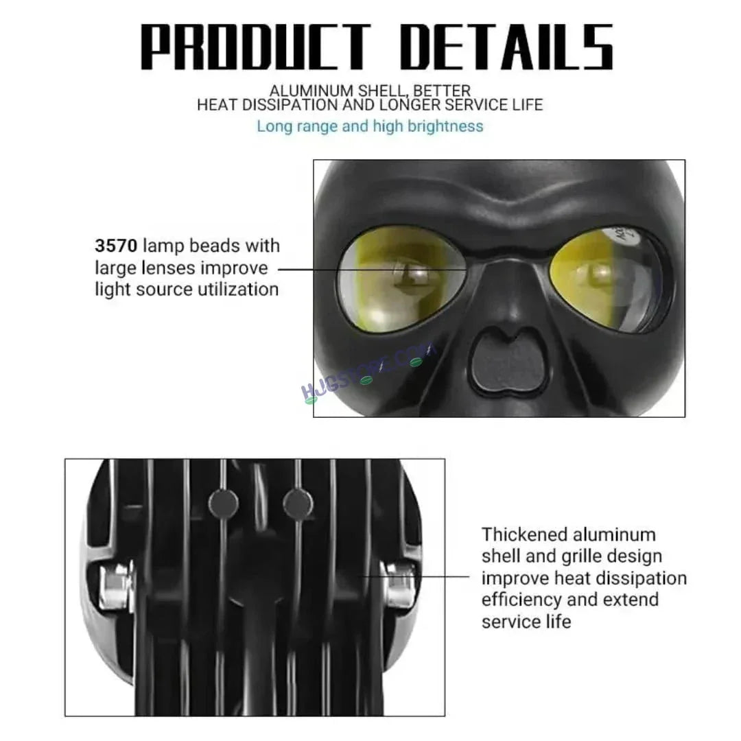 HJG Skull Red DRL Eye Foglight 120W Fog Light For Bike/Car/Thar/Jeep (Red Eye/Cool White/Yellow/Warm White, 120W) - Pack of 2 HJG New Model Skull Foglight, Pack of 2, Red DRL Skull - Biker.Store - www.biker.store