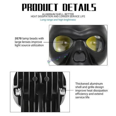 HJG Skull Red DRL Eye Foglight 120W Fog Light For Bike/Car/Thar/Jeep (Red Eye/Cool White/Yellow/Warm White, 120W) - Pack of 2 HJG New Model Skull Foglight, Pack of 2, Red DRL Skull - Biker.Store - www.biker.store