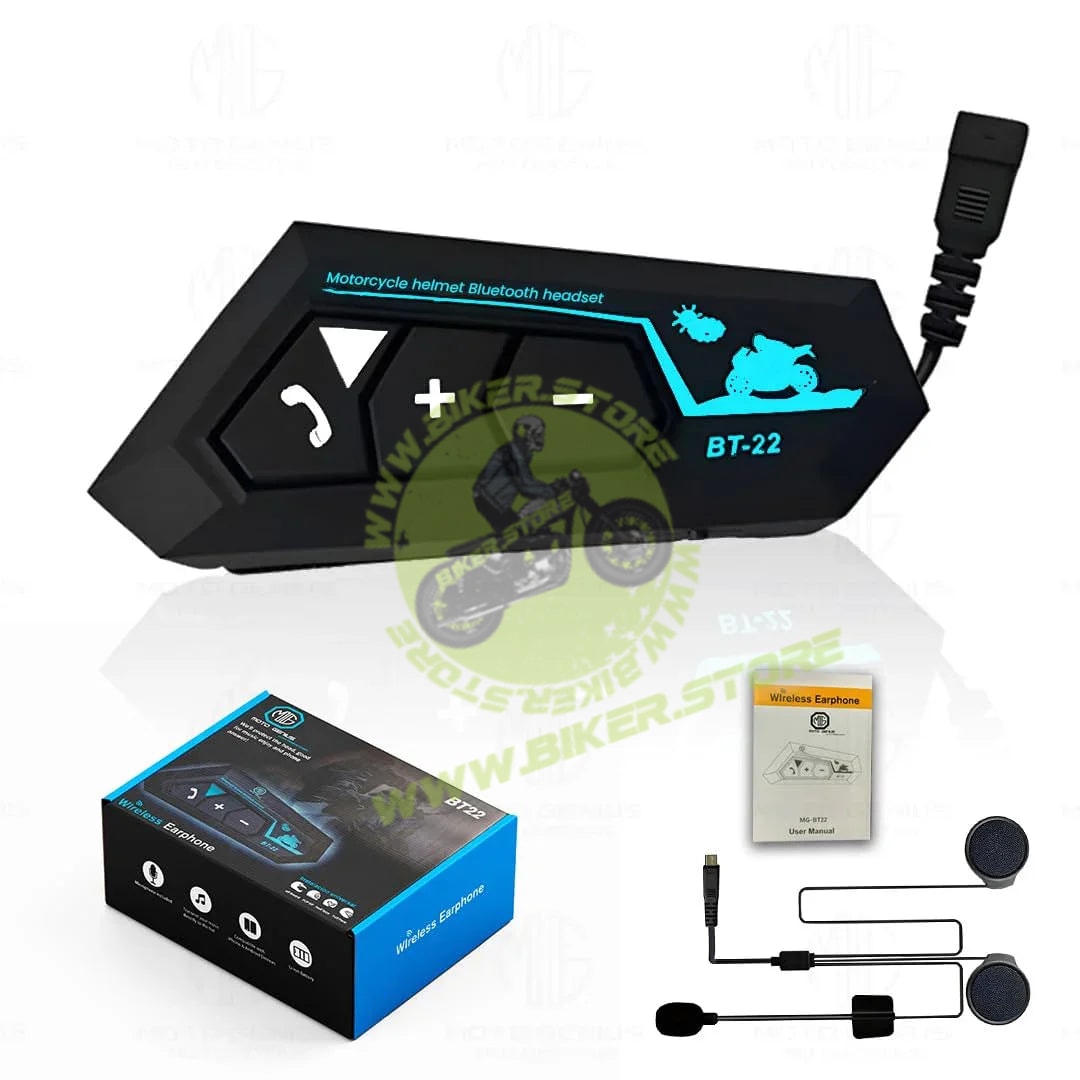 MOTO GENIUS Motorcycle Helmet Wireless Bluetooth Dual Earphone Headset with Mic | Hands-Free Calling, Music Control & Support for iOS & Android (BT12) - Biker.Store - www.biker.store