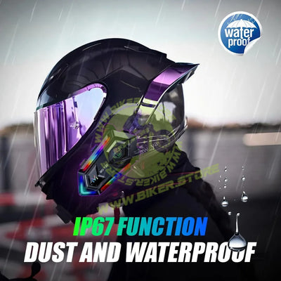 MOTO GENIUS Y20 Motorcycle Helmet Bluetooth Headset with RGB Lighting, Bluetooth 5.3, Smart Noise Reduction, HiFi Sound Quality, IPX6 Waterproof | Universal Compatibility for All Helmets - Biker.Store - www.biker.store