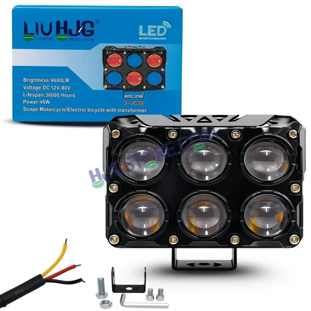 HJG 6 Lens Cube Red Blue 46W JC-32 Foglight with Red Blue Flash Mode 6 Lens Projector Foglight 46W Foglight Ultra Wide Dual Intensity LED Fog Lights White/Yellow/Warm White/Flash/Red Blue DRL Universal For All Cars & Bikes LIU HJG 6 Lens Cube Red Blue Fog - Biker.Store - www.biker.store