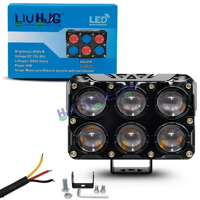 HJG 6 Lens Cube Red Blue 46W JC-32 Foglight with Red Blue Flash Mode 6 Lens Projector Foglight 46W Foglight Ultra Wide Dual Intensity LED Fog Lights White/Yellow/Warm White/Flash/Red Blue DRL Universal For All Cars & Bikes LIU HJG 6 Lens Cube Red Blue Fog - Biker.Store - www.biker.store