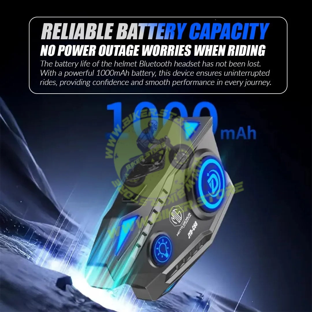 MOTO GENIUS JYD-C68 Bluetooth Helmet Headset for Motorcycle Riders | Wireless Hands-Free Music & Call System, Noise Reduction Mic, Waterproof IPX56, 25H Battery, RGB Light - Biker.Store - www.biker.store