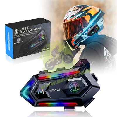 MOTO GENIUS Y20 Motorcycle Helmet Bluetooth Headset with RGB Lighting, Bluetooth 5.3, Smart Noise Reduction, HiFi Sound Quality, IPX6 Waterproof | Universal Compatibility for All Helmets - Biker.Store - www.biker.store