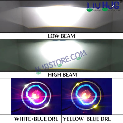 HJG C-279 Red Devil Blue Halo Ring 7 Inch Headlight Assembly 92W Projector Ultra Wide Halo Ring C-279 White LED Headlight New Projector Headlight Assembly | 92W CREE/Osram LED Chip Multi DRL Compatible with Royal Enfield, Jeep, Thar, Gypsy - Biker.Store - www.biker.store