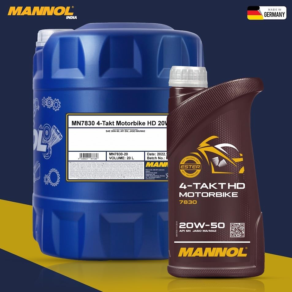MANNOL 7830 (1L) 4-TAKT MOTORBIKE HD SAE 20W-50 API SN JASO MA/MA2 SYNTHETIC ENGINE OIL FOR 4-STROKE PETROL ENGINES OF BIKES,SCOOTERS AND MOTORCYCLES IMPORTED FROM GERMANY 1L (1) - Biker.Store - www.biker.store
