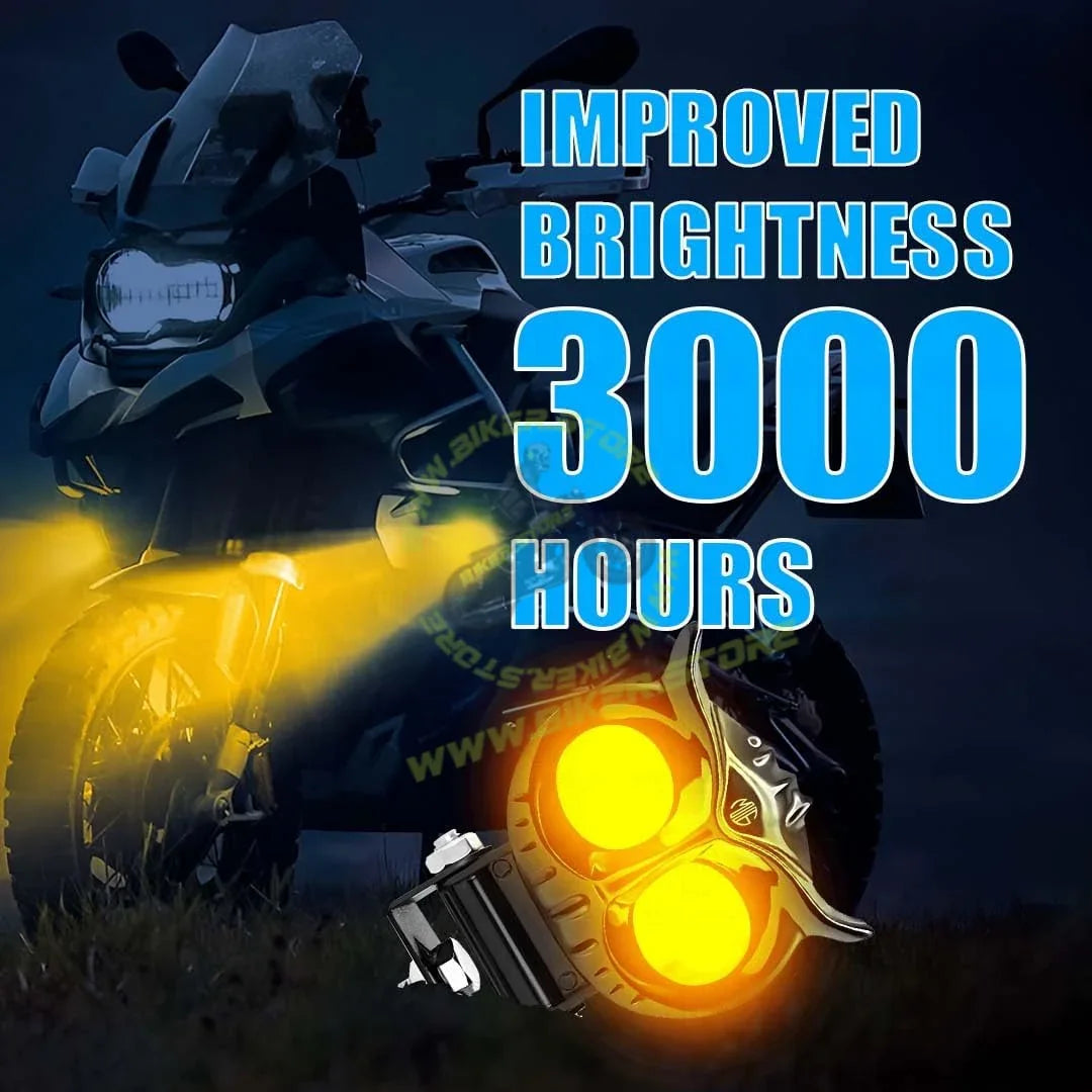 MOTO GENIUS 40W OWL Shape LED Fog Light | Dual Color & | Low & High Beam | Universal Fit for Car & Motorcycle | Stylish Projector Lamp Design - Biker.Store - www.biker.store