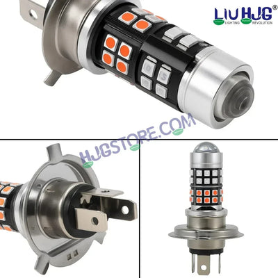 HJG H4 Lens 40 LED Red Blue Devil Lens New Model Red Blue White Yellow LED Headlight Bulb H4 For All Motorcycles (Low and High Beam Bulbs (White/Yellow/Red) Red DRL White Yellow 50W Lens) - 12V DC Hi/Lo Type H4 - Biker.Store - www.biker.store