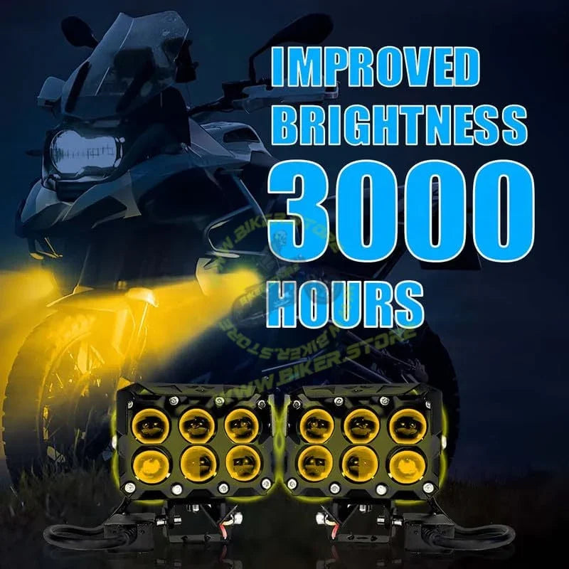 MOTO GENIUS Super Bright 6 LED Fog Light | Dual Mode Yellow and White, Aluminium Body, Universal Fit for Motorcycle & Car, Waterproof (Pack of 2) - Biker.Store - www.biker.store