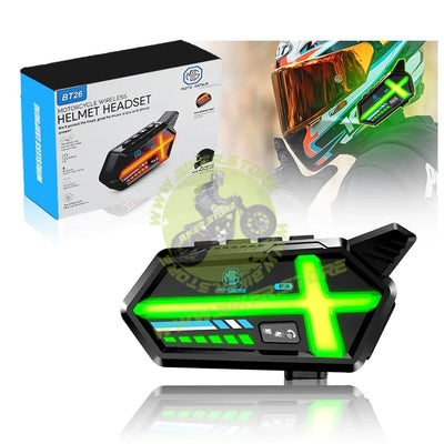 MOTO GENIUS BT26 Motorcycle Helmet Bluetooth Headset, 800m Intercom, Dual Phone Connection, Noise Cancelling Mic, 4-Color LED Light (5 Modes), IP64 Waterproof, Long Battery, Universal Fit - Biker.Store - www.biker.store