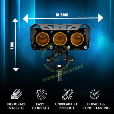 MOTO GENIUS Super Bright 3 LED Fog Light | Dual Mode Yellow & White Changing Light, High/Low Beam, Aluminum Body, Universal Fit for Motorcycle & Car - Biker.Store - www.biker.store