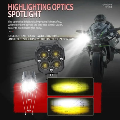Original HJG 3-in-1 HJG Fog Light: 120W-12V Red, White, Yellow! Illuminate Your Ride with 4 LED Laser Widelight. Perfect for Bike, Car, Thar, Jeep Adventures - Biker.Store - www.biker.store