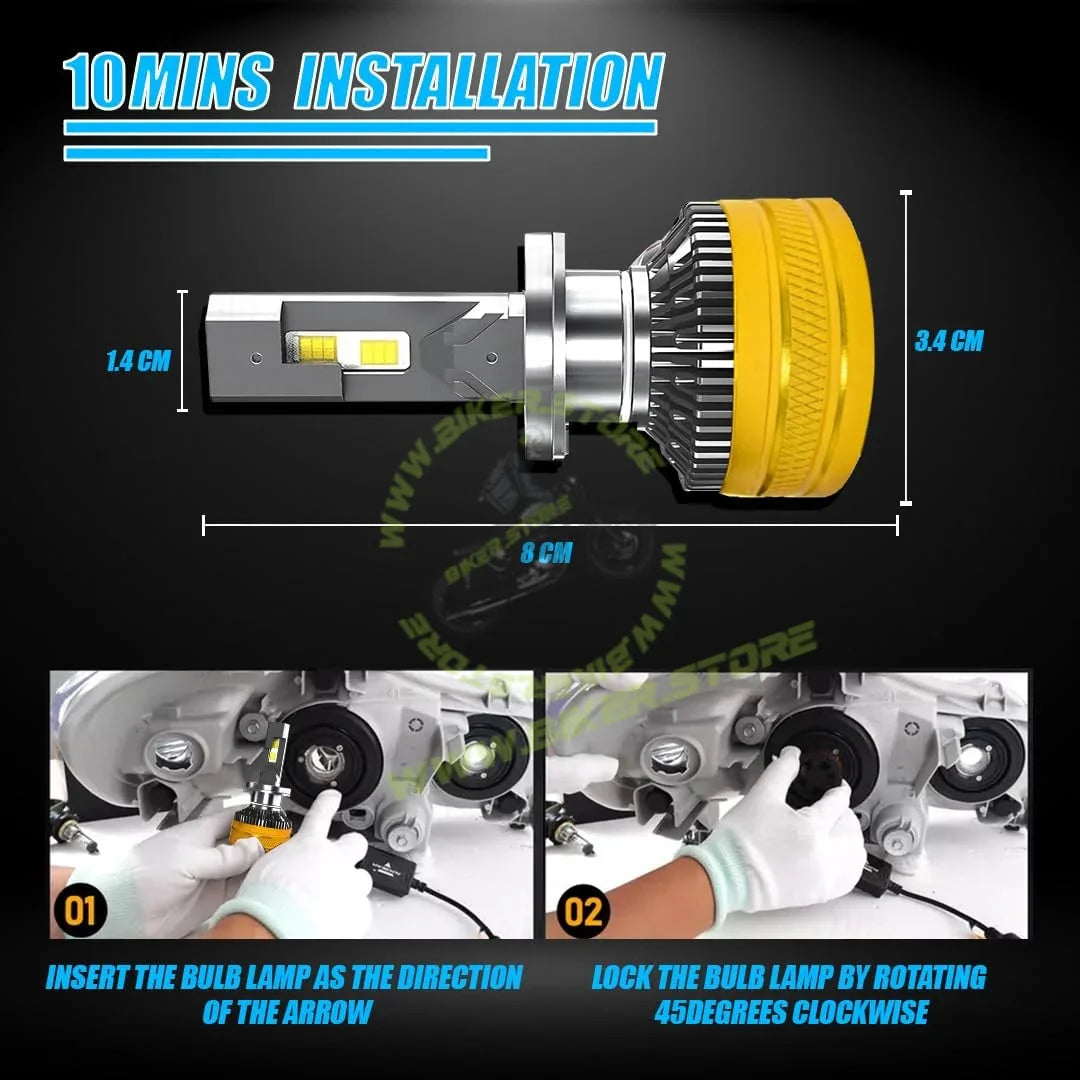 MOTO GENIUS Super Bright 300W LED Headlight Conversion Kit for Car & Motorbike, Waterproof Steel & Aluminium Design, High Performance, Energy Efficient (H4) Pack of 2 - Biker.Store - www.biker.store