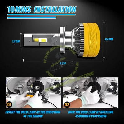 MOTO GENIUS Super Bright 300W LED Headlight Conversion Kit for Car & Motorbike, Waterproof Steel & Aluminium Design, High Performance, Energy Efficient (H4) Pack of 2 - Biker.Store - www.biker.store