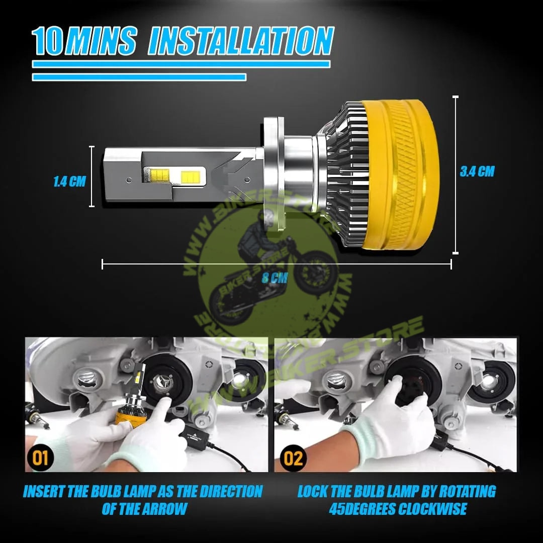 MOTO GENIUS Super Bright 300W LED Headlight Conversion Kit for Car & Motorbike, Waterproof Steel & Aluminium Design, High Performance, Energy Efficient (H7) Pack of 2 - Biker.Store - www.biker.store
