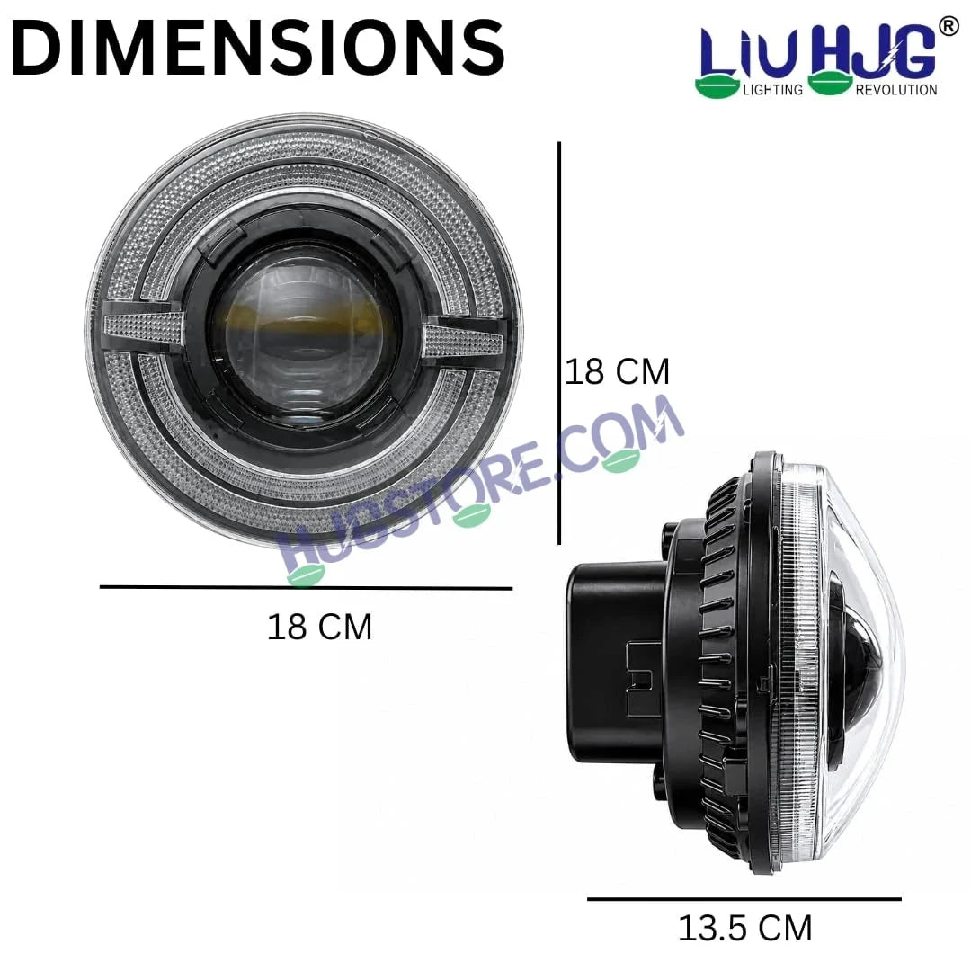 HJG C-319 Red Devil White Amber Halo Ring 7 Inch Headlight Assembly 93W Projector Ultra Wide Halo Ring C-319 White LED Headlight New Projector Headlight Assembly | 93W CREE/Osram LED Chip Multi DRL Compatible with Royal Enfield, Jeep, Thar, Gypsy - HJGstore.com