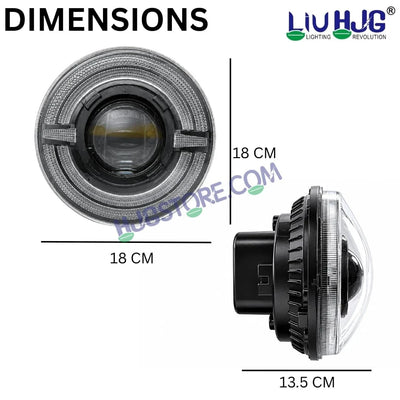 HJG C-319 Red Devil White Amber Halo Ring 7 Inch Headlight Assembly 93W Projector Ultra Wide Halo Ring C-319 White LED Headlight New Projector Headlight Assembly | 93W CREE/Osram LED Chip Multi DRL Compatible with Royal Enfield, Jeep, Thar, Gypsy - HJGstore.com