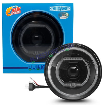 HJG C-279 Red Devil Blue Halo Ring 7 Inch Headlight Assembly 92W Projector Ultra Wide Halo Ring C-279 White LED Headlight New Projector Headlight Assembly | 92W CREE/Osram LED Chip Multi DRL Compatible with Royal Enfield, Jeep, Thar, Gypsy - Biker.Store - www.biker.store