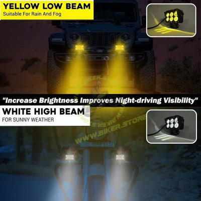 MOTO GENIUS Super Bright 6 LED Fog Light | Dual Mode Yellow and White, Aluminium Body, Universal Fit for Motorcycle & Car, Waterproof (Pack of 2) - Biker.Store - www.biker.store
