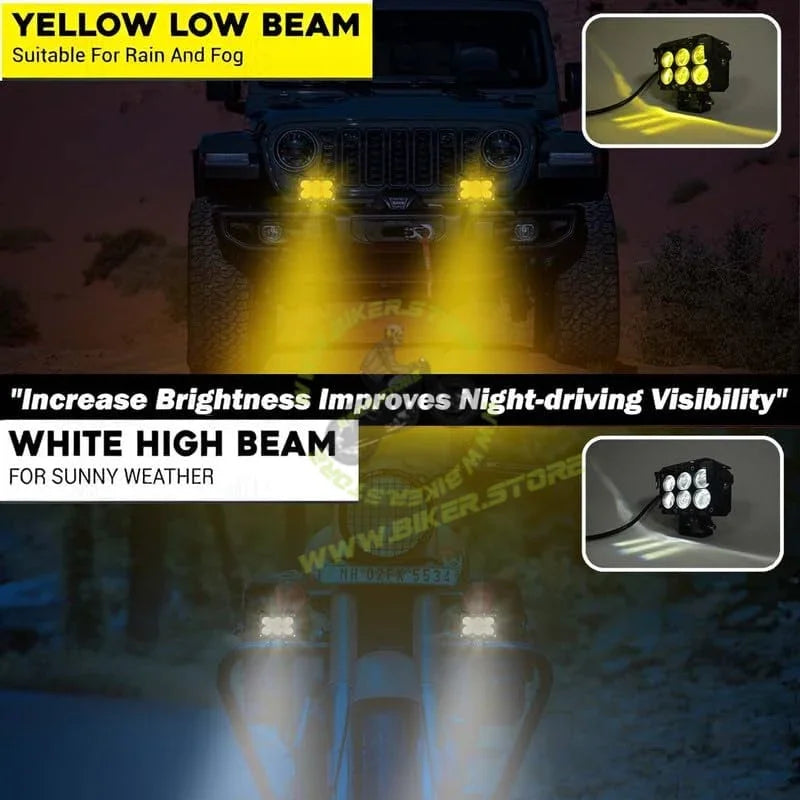 MOTO GENIUS Super Bright 6 LED Fog Light | Dual Mode Yellow and White, Aluminium Body, Universal Fit for Motorcycle & Car, Waterproof (Pack of 2) - Biker.Store - www.biker.store