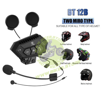 MOTO GENIUS BT12B Motorcycle Helmet Bluetooth Headset, Wireless Dual On-Ear Speakers with Mic, Hands-Free Calling & Music, Noise Reduction, Fast Charging, Universal Fit for All Helmets - Biker.Store - www.biker.store